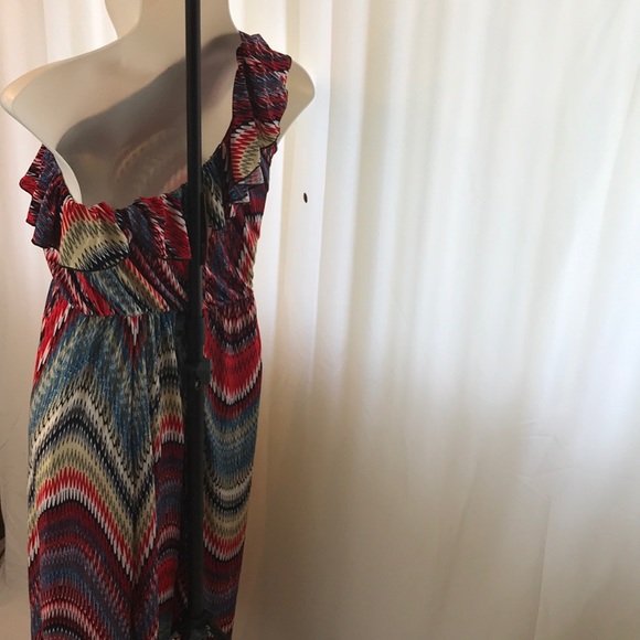 Red White Blue Dress Ruffle one shoulder Retro 4th fourth of july USA America - Picture 7 of 7